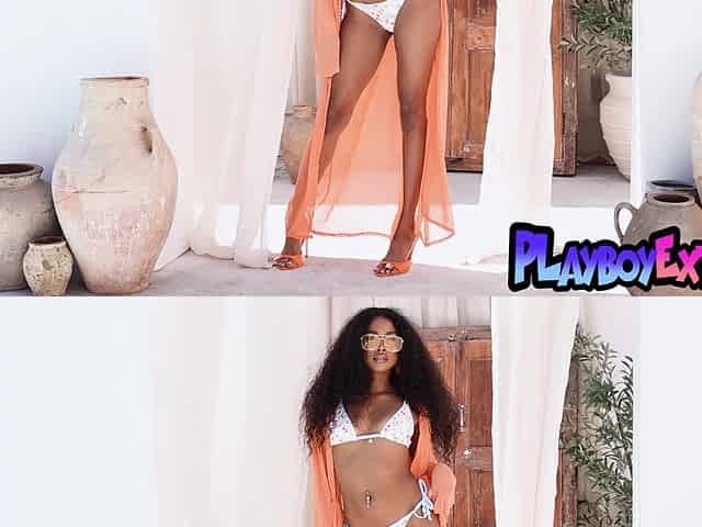Bright playful ebony teen Mia stripping