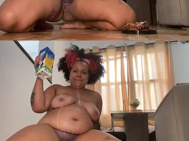 Messy Cake Stuffing and Chugging Milk