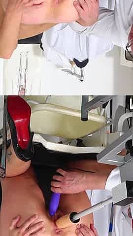 Rectal speculum exam and machine orgasm of hot MILF