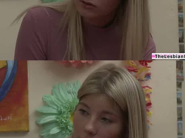 Lesbian milf stripping then pussy licking petite blonde teen