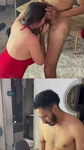 Stepmommy in a Red Dress Gets Her Stepson's Attention and Fucks Him in the Dining Room and Screams Deliciously