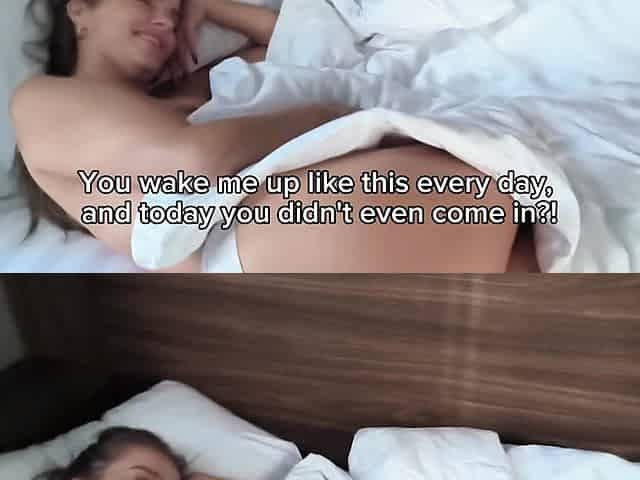 Stepsister Overslept Morning Blowjob, Woke Her up Himself