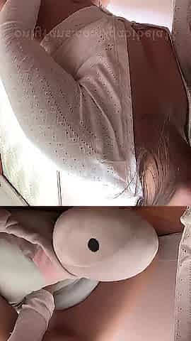 Sexy beauty masturbates for the 1st time with her fingers inside and a stuffed animal