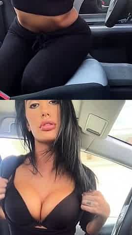 Busty curly brunette with big boobs fucks on couch
