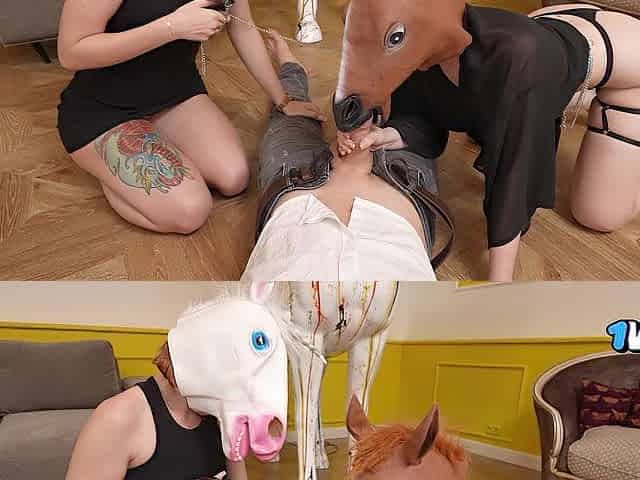 Weird Fantasy: Bangs 2 Beauties Cosplaying Horses With His Biggest Weenie