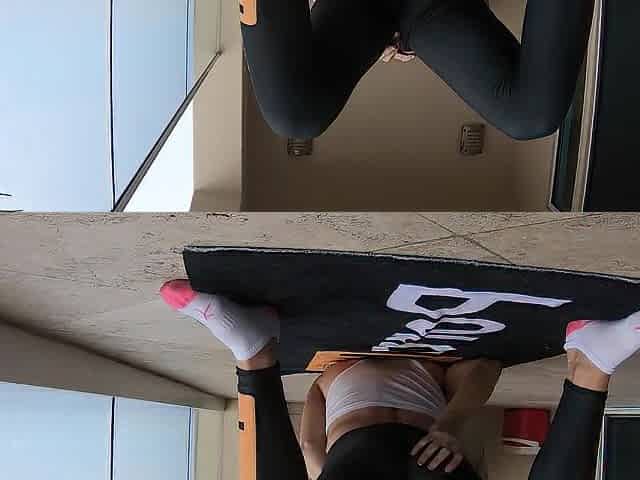 Morning stretching on public ocean balcony in my yoga panties leads to masturbation #PHTribute