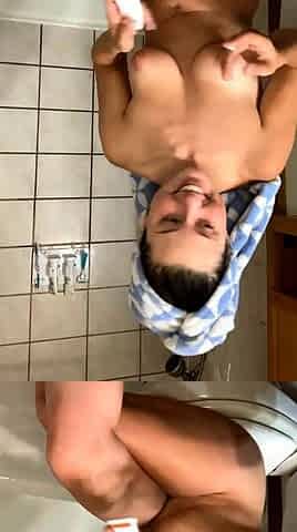 Amateur young brunette enjoys dildo on solo masturbation