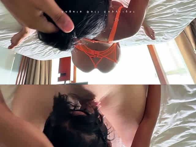 Amateur blowjob black hair cum in mouth facial pov titjob