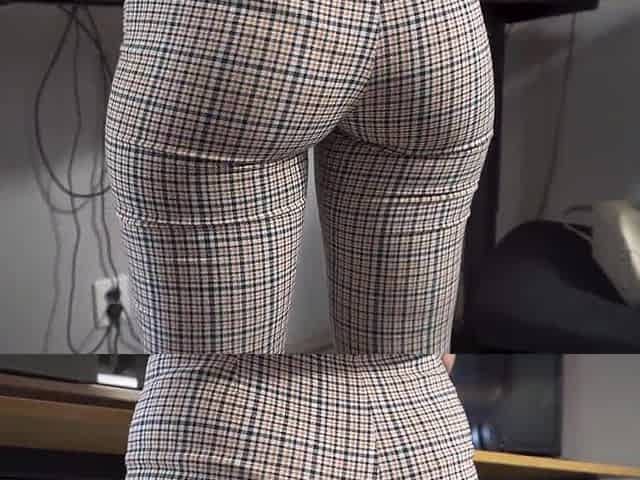 Hawt Secretary In Taut Trousers Teases Booty With Visible Panty Line
