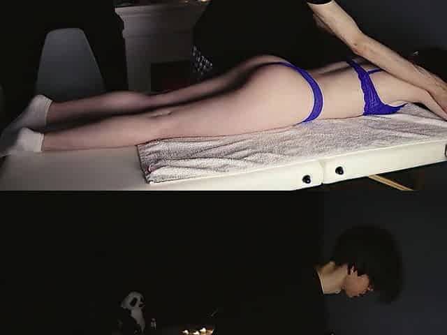 A angel groans loudly during a massage whilst her boyfriend is at work.