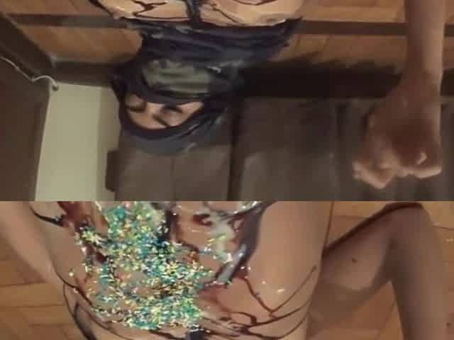 Skinny Teen All Smeared with Candy Fucks with Big Cock