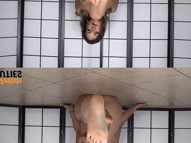 Sexy Foot Tease From a Busty Brunette