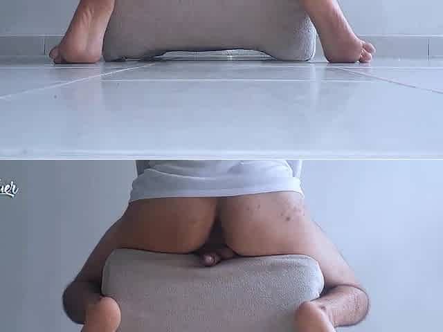 Masturbating my rich weenie with the chair during the time that showing the soles of my feet
