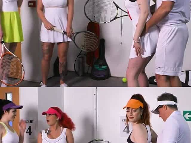 CFNM tennis femdoms jerk rod in group HJ