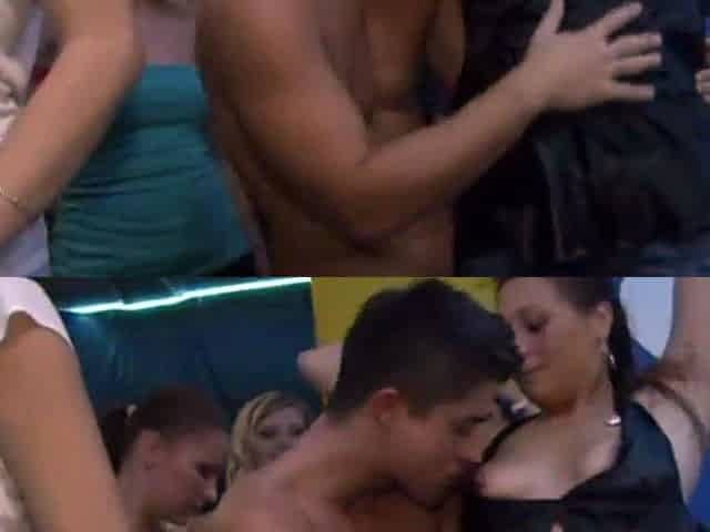 Amateur party girls get their tits felt by male strippers