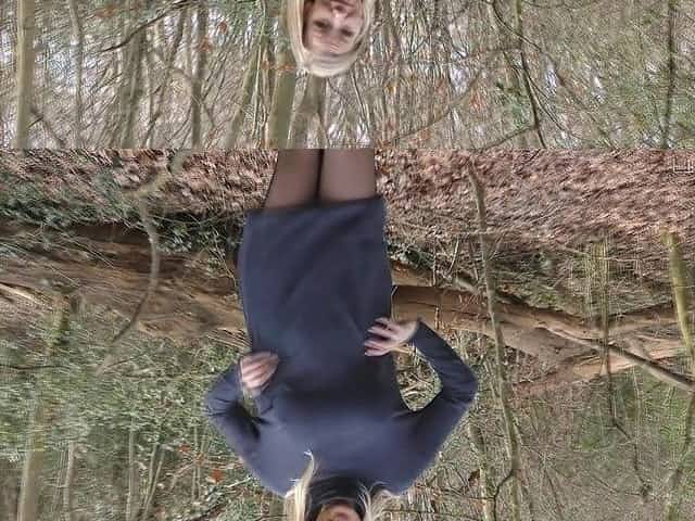 Danielle went to the woods and started revealing one by one body part