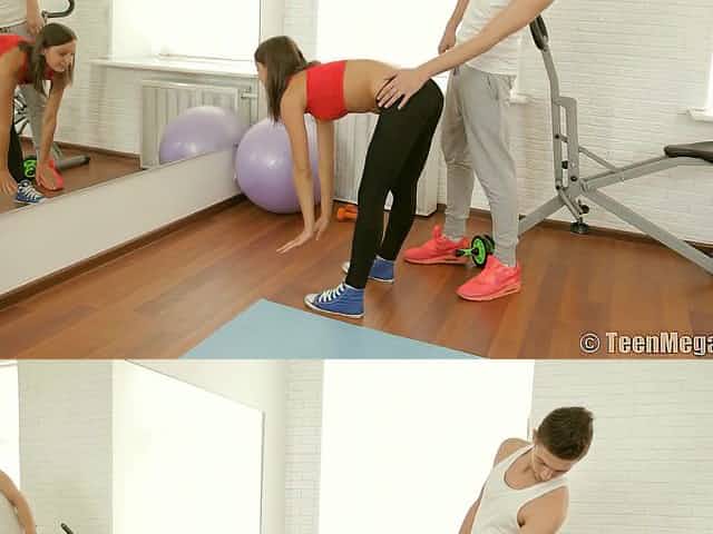 Flat chested teen Foxi Di fucks with her fitness trainer