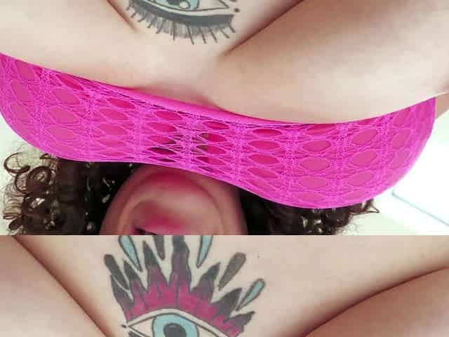 Busty curly brunette with big boobs fucks on couch