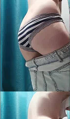 Hawt try on Haul in a fitting room and close up masturbation in a pubic water closet