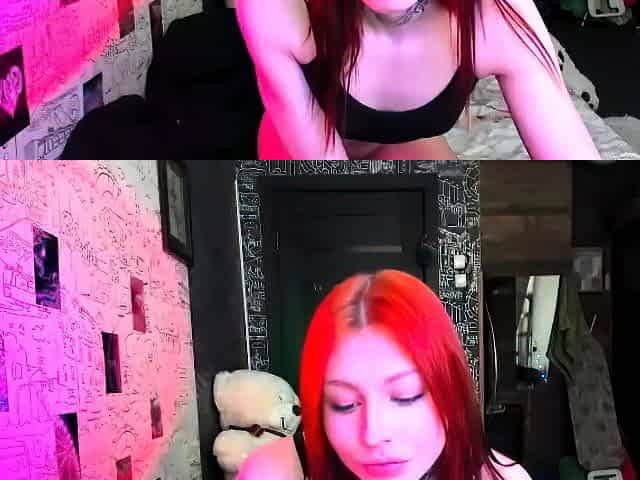 Amateur redhead fully nude on bed and masturbating