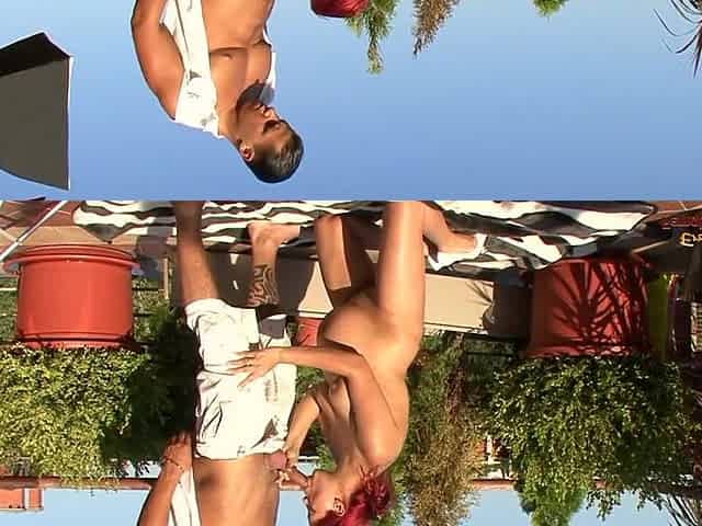 Preggy redhead honey sucking and riding a obese weenie Outdoor