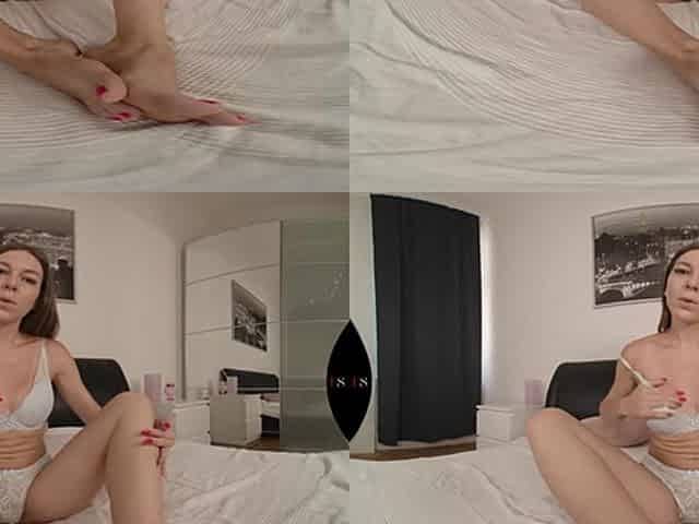Cute Brunette Plays With Her Feet And Pussy - EroticSinners