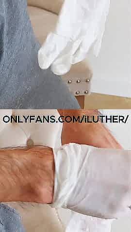 Giant mushroom head knob hard wanking using white latex gloves stud ejaculation