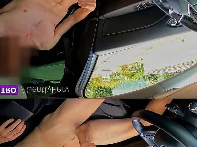 HIGHWAY TUGJOB - I jack off inside my car in a rest area when a hawt woman watch my knob
