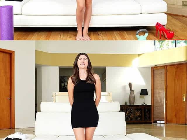 Small tit brunette amateur tugs on a big willie