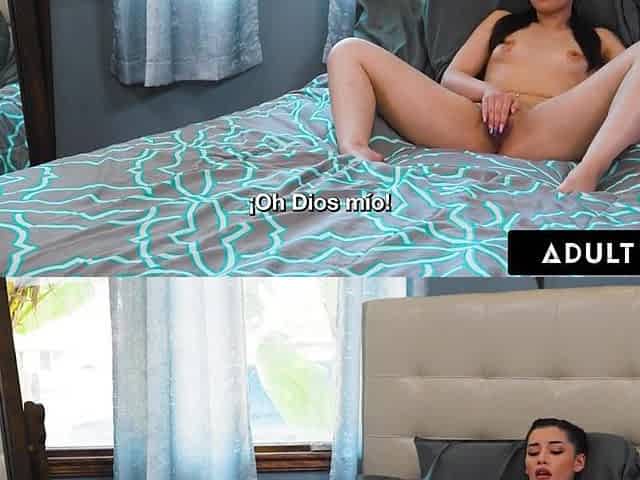 ADULT TIME - Pervy Stepdad SPANKS & BANGS STEPDAUGHTER Aria Lee For Masturbating! SPANISH SUBTITLES