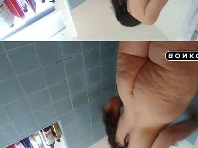French Brunette Teases, Fingers Her Ass in the Shower