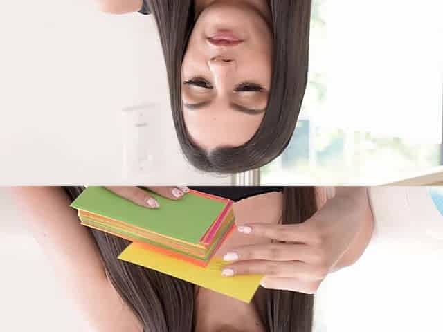 Guy cum in mouth of sexy brunette Summer Renee with big natural tits
