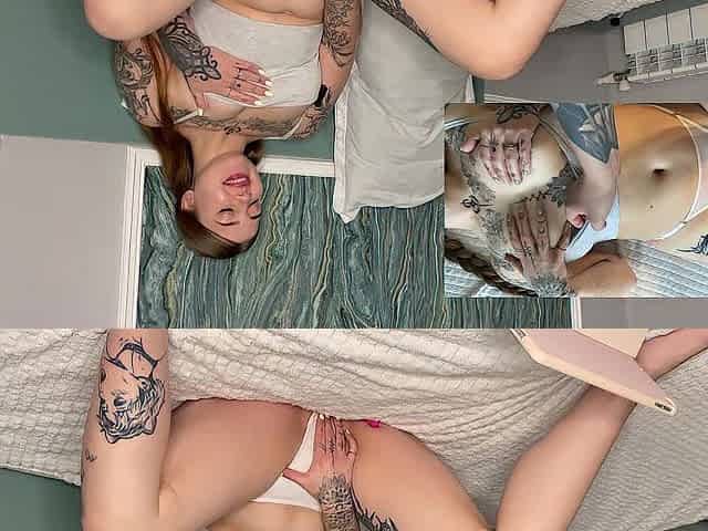 Reaction: I'm wanking my vagina to my lover doing carpet munch!