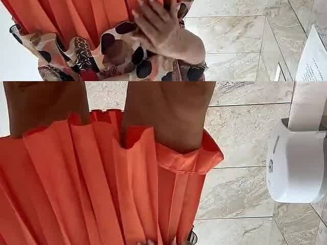 Horny Stepmom Masturbates and Has Orgasm in a Public Bathroom