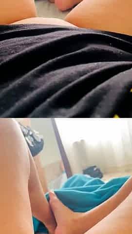 Brunette with foot fetish rubs big dick with her feet in POV