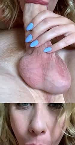 Big cock blonde amateur with glasses drools on cock