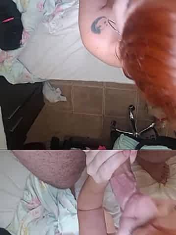 The Redhead Appears on Webcam Swallowing Her Stepbrother's Cock