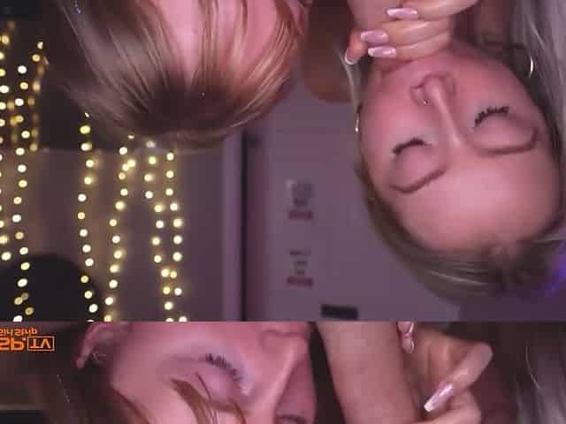 Blonde Sluts Double Suck Thick Cock in Neon Glow Threesome