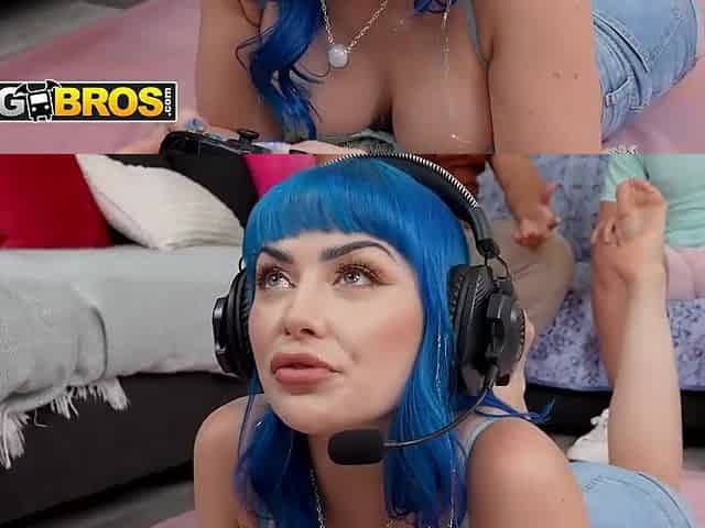 BANGBROS - Breasty Gamer Jewelz Blu Gets Enticed Mid-Game And Ends Up With A Trickling Creampie
