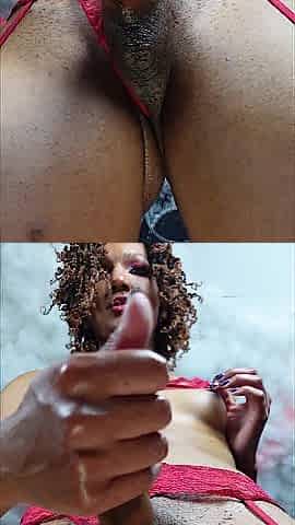 Ninania jerking her plump knob untill it explodes