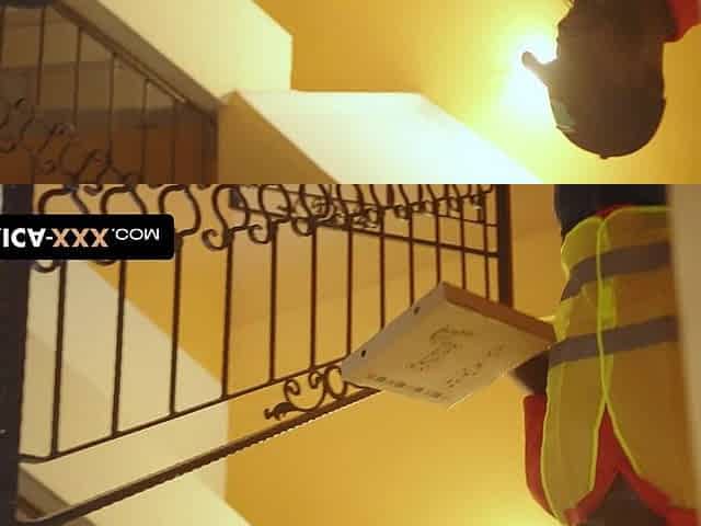 The Busty African Babe Masturbates in Front of the Delivery Guy