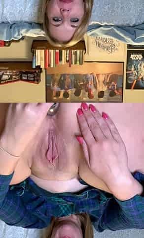 Pregnant blonde masturbates close up