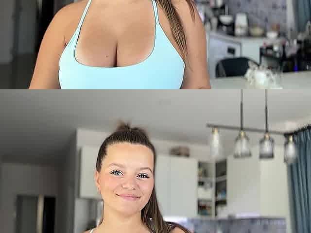 A gal with large boobs and a large booty tries on Swimsuits