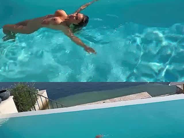 Pretty Monika Fox Swims Stripped In Pool In Gorgeous Place
