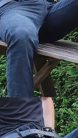 Quick undress and stroke on public picnic table