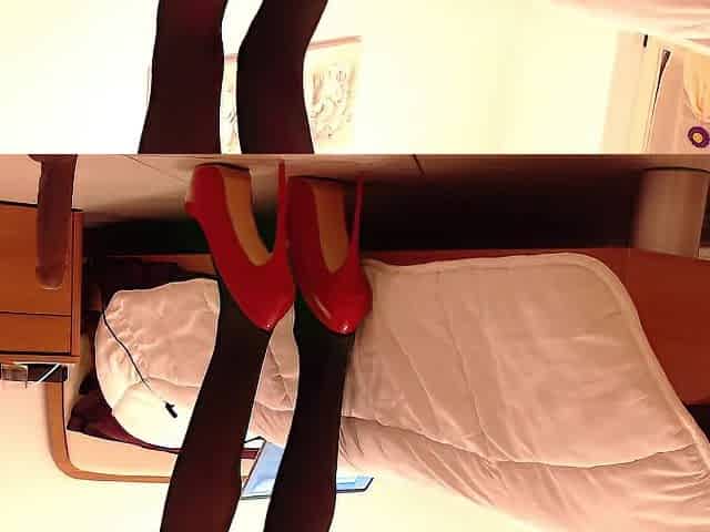 Ideal nylon legs and high heels teasing sex tool