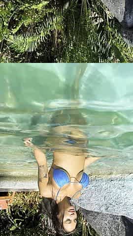 Monika Fox In Blue Bikini Swims In Pool In Paradise Place