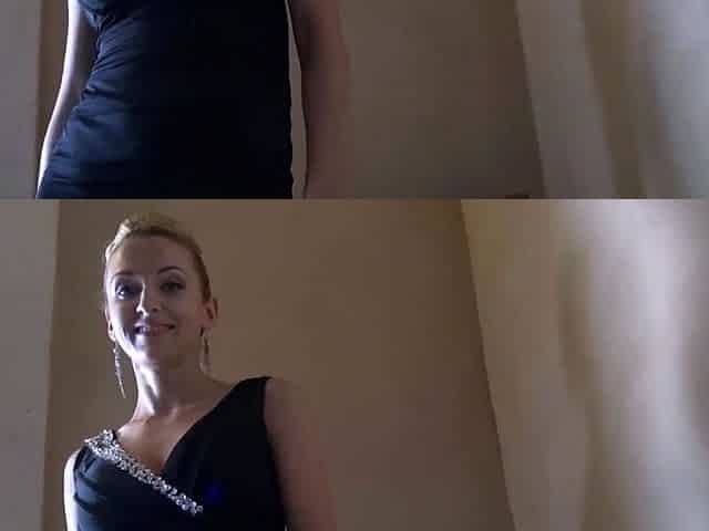 Sweetie blonde teen teases with her big boobs