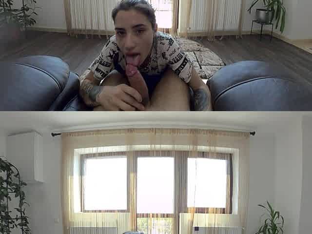Thirsty Temptation: Skinny Slut's Cum-swallowing Delight
