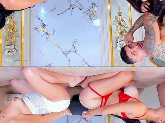 Roommates Get Their Cocks Slobbered By Two Horny Babes